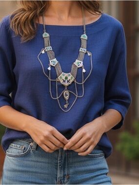 Vintage Silver Color Layer Enamel Cascading Style Necklace